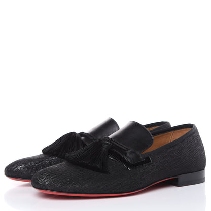 Christian Louboutin Lurex Jacquard Mens Tassel Flat Loafers 40 Black 3 of 10