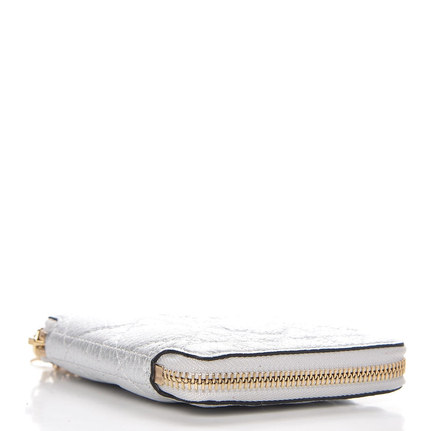 Metallic Calfskin Cannage Lady Dior Medium Wallet Silver