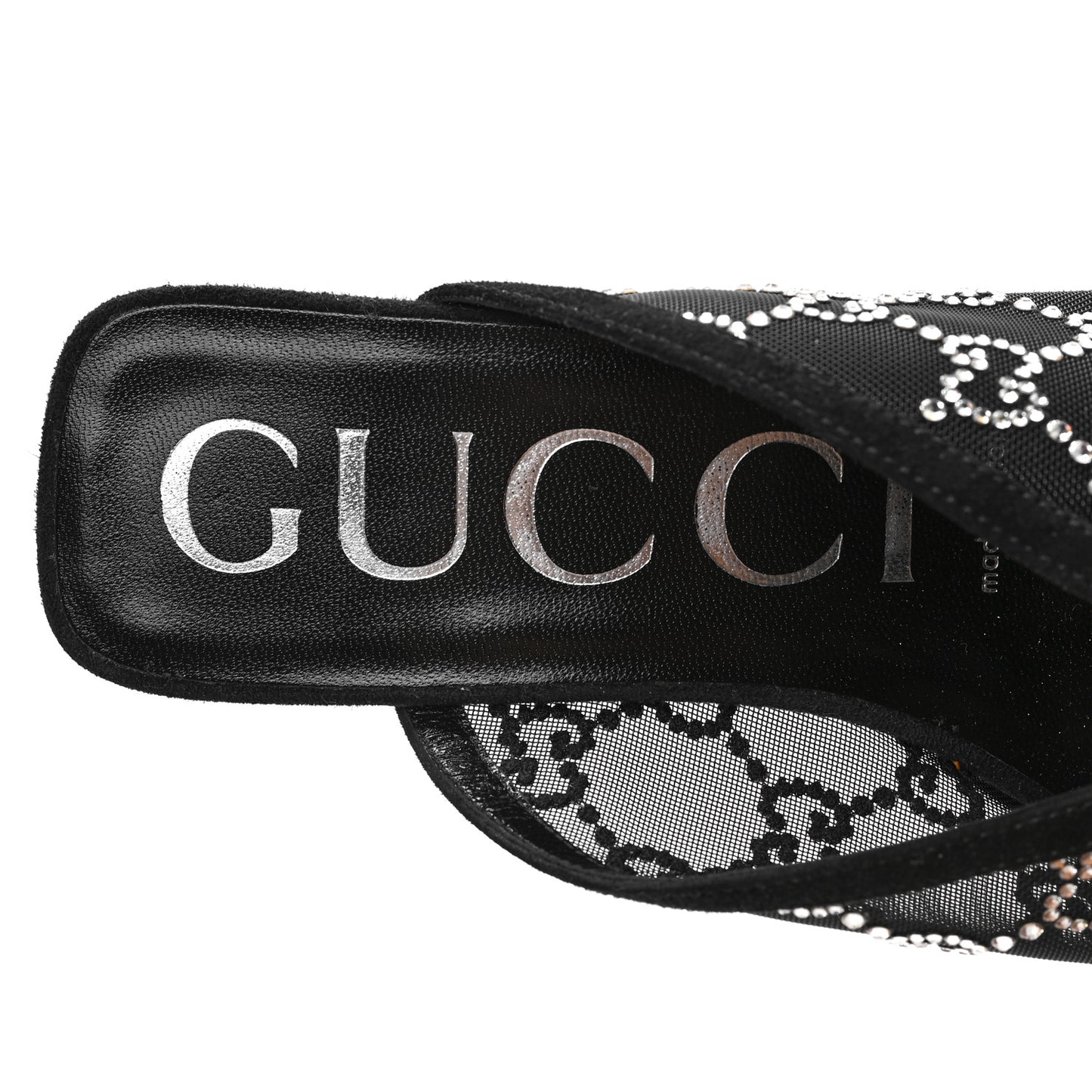 Tela Retino Kid Scamosciato Crystal GG Monogram Square G 95mm Slide Sandals 38 Black