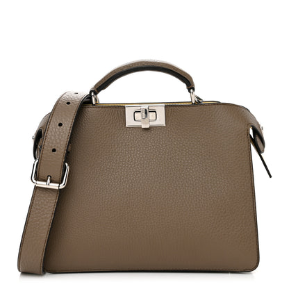 Fendi Cuoio Romano Vitello Cover Glazed Fabric Bi-Color FF 1974 Mini Peekaboo I SEE U Satchel Tartufo Banana Tobacco Moro 1 of 12