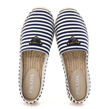 Prada Canvas Striped Triangle Logo Saint Tropez Espadrilles 39 White Blue 2 of 10