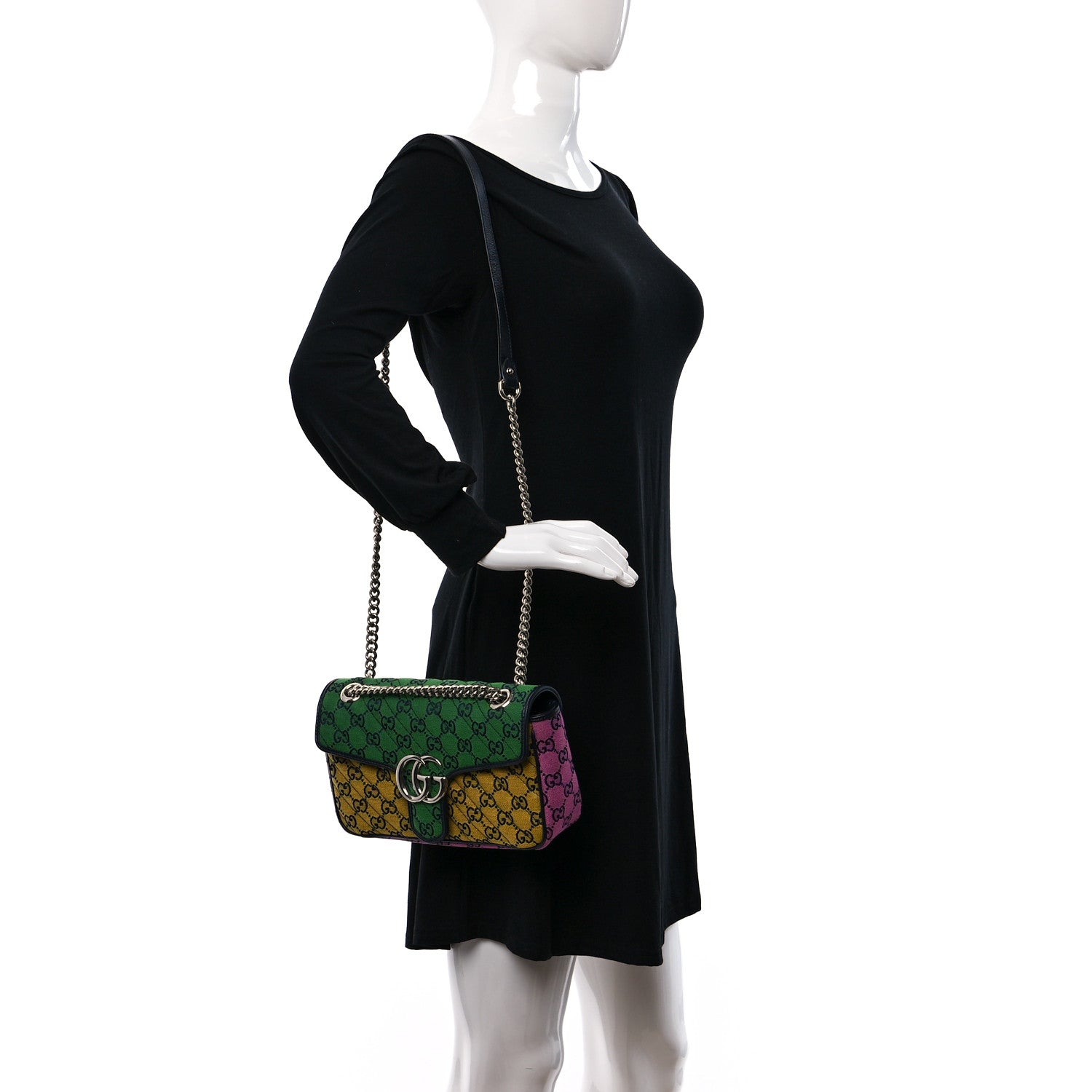 Gucci Monogram Multicolor Matelasse Diagonal Small GG Marmont Shoulder Bag Green Blue Yellow Light Blue Pink 2 of 10