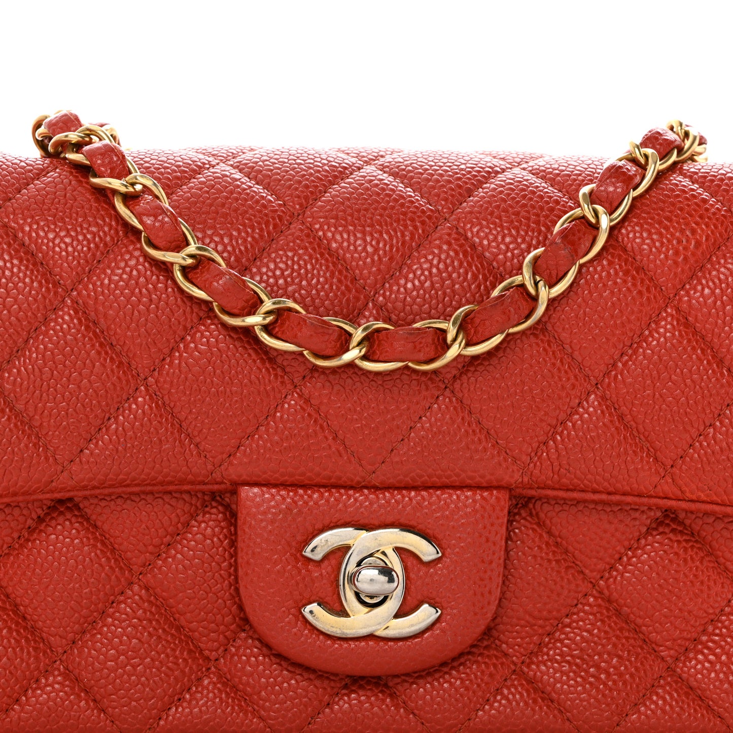 Pearly Caviar Quilted Mini Rectangular Flap Orange