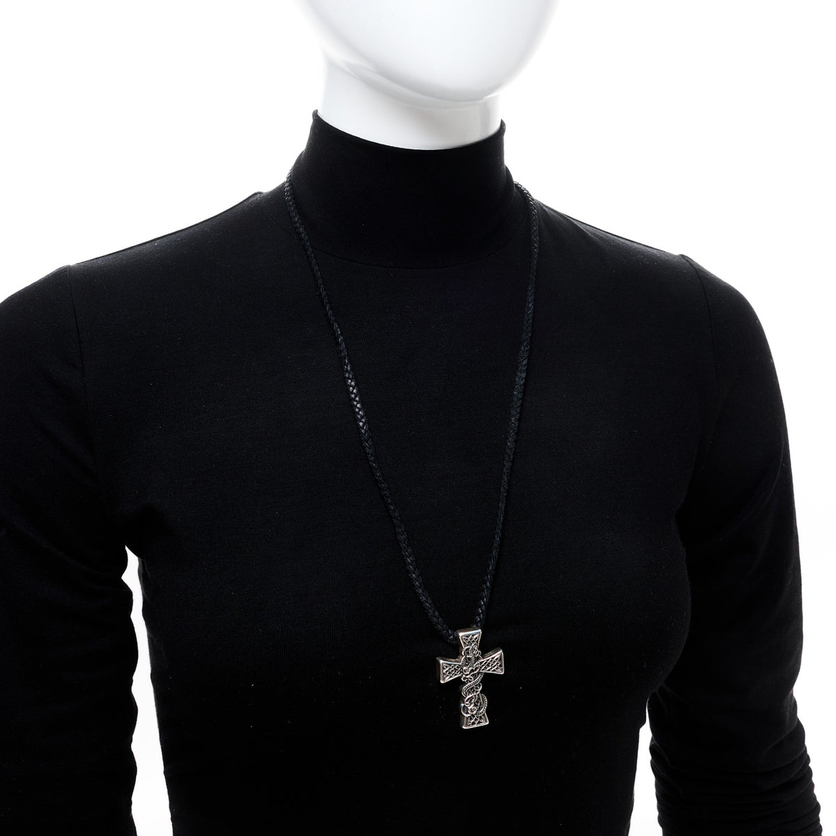 Chrome Hearts Sterling Silver Leather Celtic Cross Pendant Necklace 2 of 5