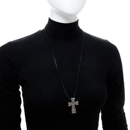 Chrome Hearts Sterling Silver Leather Celtic Cross Pendant Necklace 2 of 5