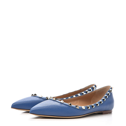 Valentino Garavani Pebbled Calfskin Rockstud Ballerina Flats 40 Baltique 3 of 13