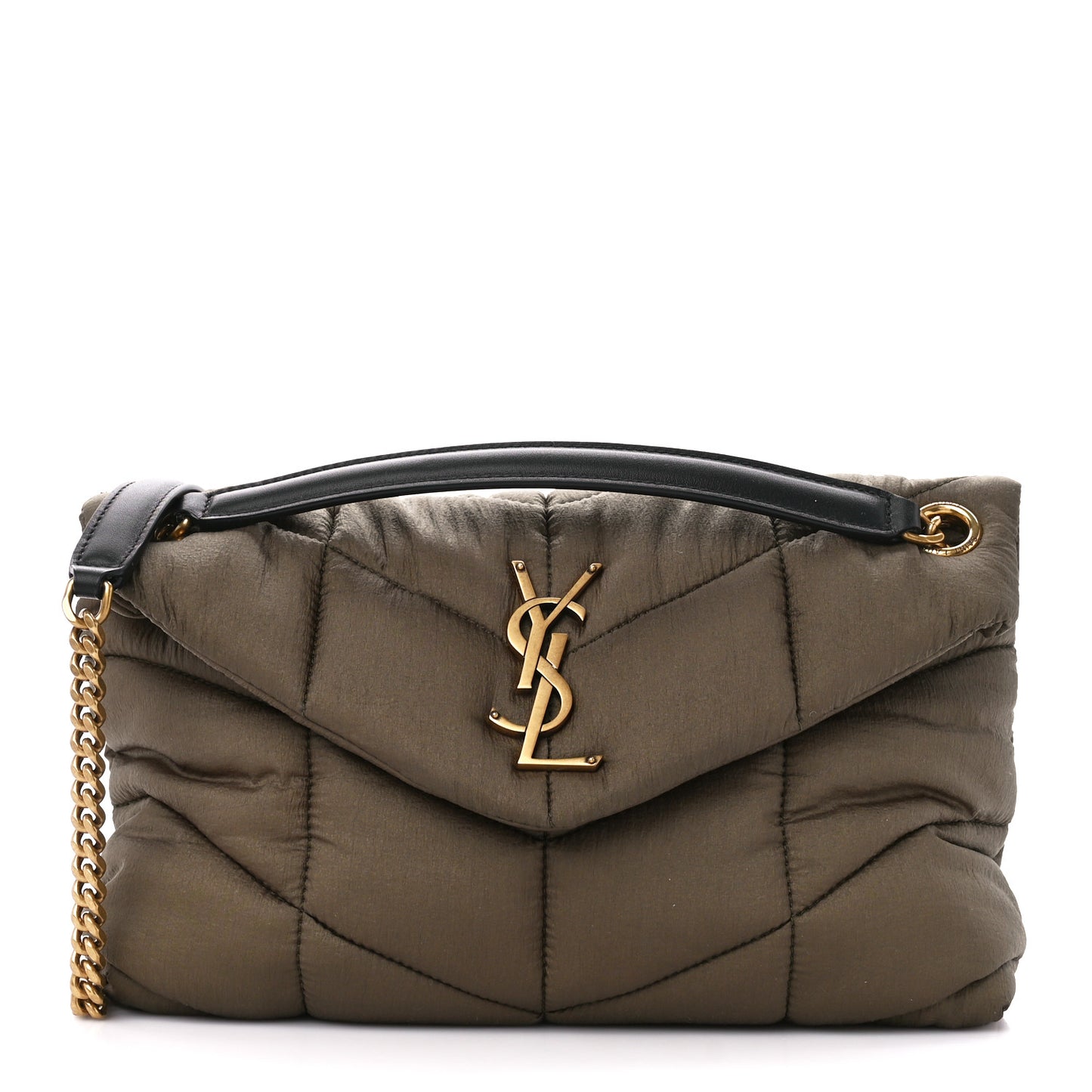Canvas Quilted Small Loulou Puffer Monogram Chain Satchel Military Green