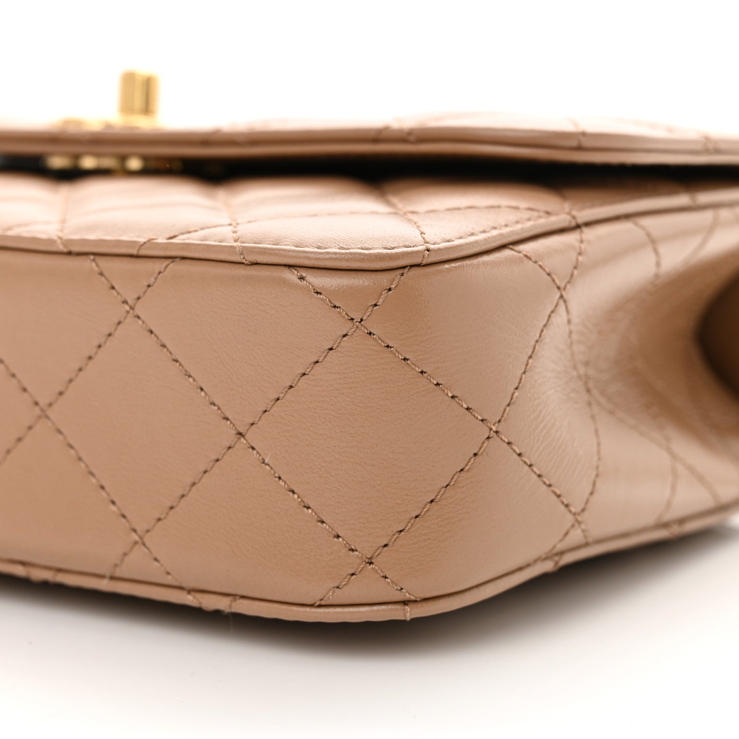 Chanel Shiny Calfskin Quilted Small Metal Chain Top Handle Flap Beige 10 of 12