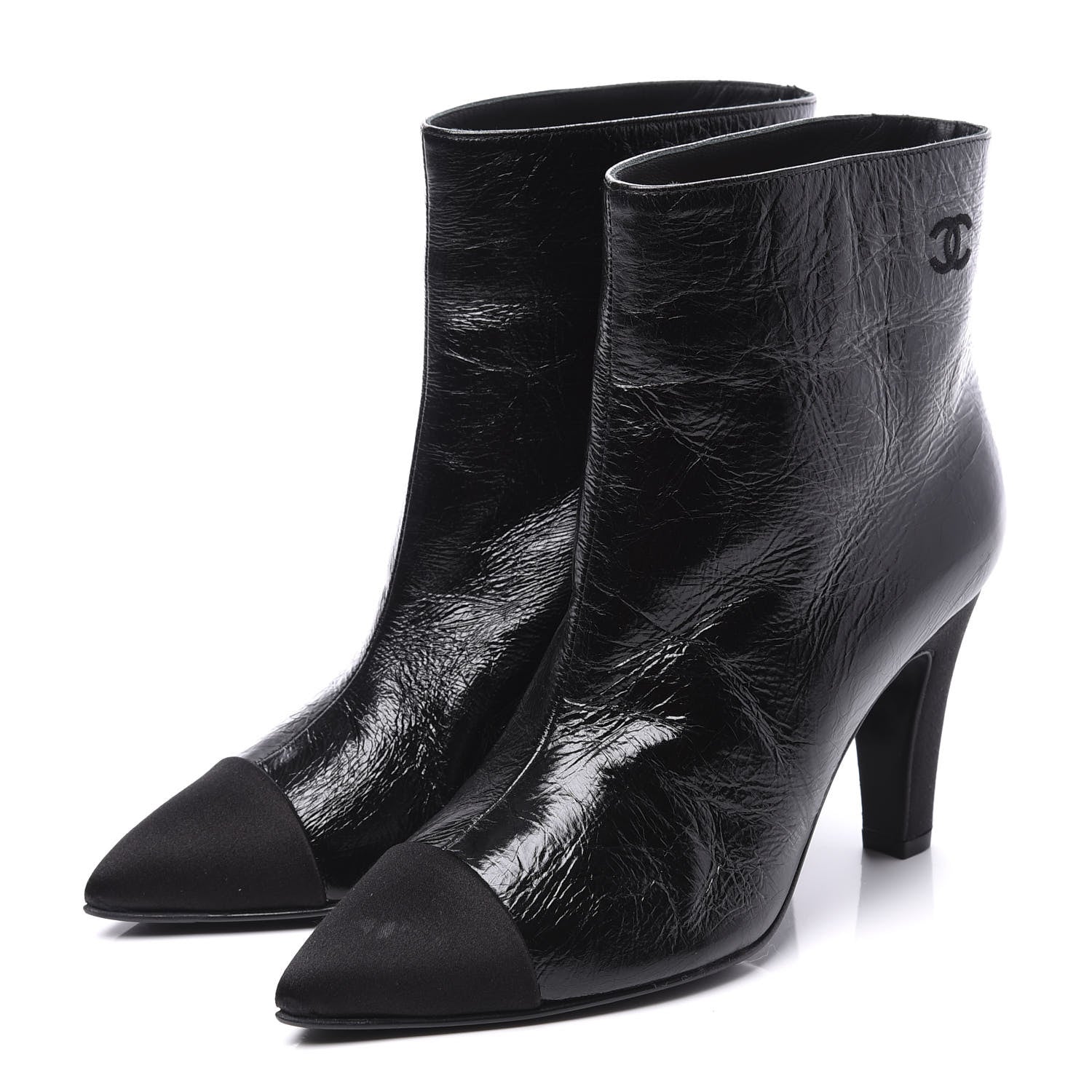 Chanel Crumpled Calfskin Satin Cap Toe Short Ankle Boots 36 Black 2 of 11