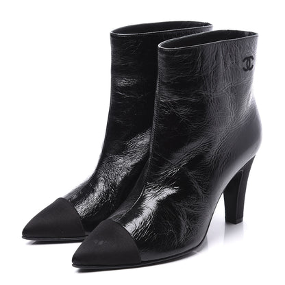 Chanel Crumpled Calfskin Satin Cap Toe Short Ankle Boots 36 Black 2 of 11
