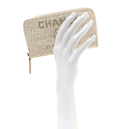 Chanel Lurex Canvas Deauville Medium Zip Around Wallet Beige 2 of 10