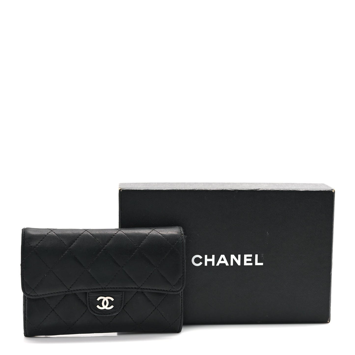Lambskin Quilted Small Flap Card Holder Wallet Black