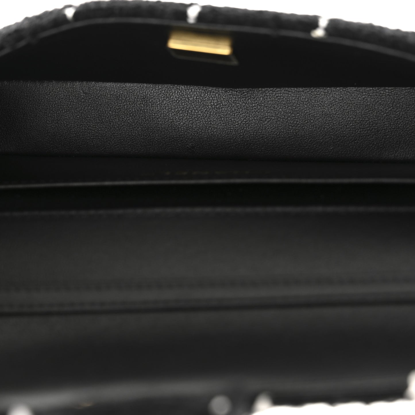 Tweed Quilted East West Camellia Clutch  Black White