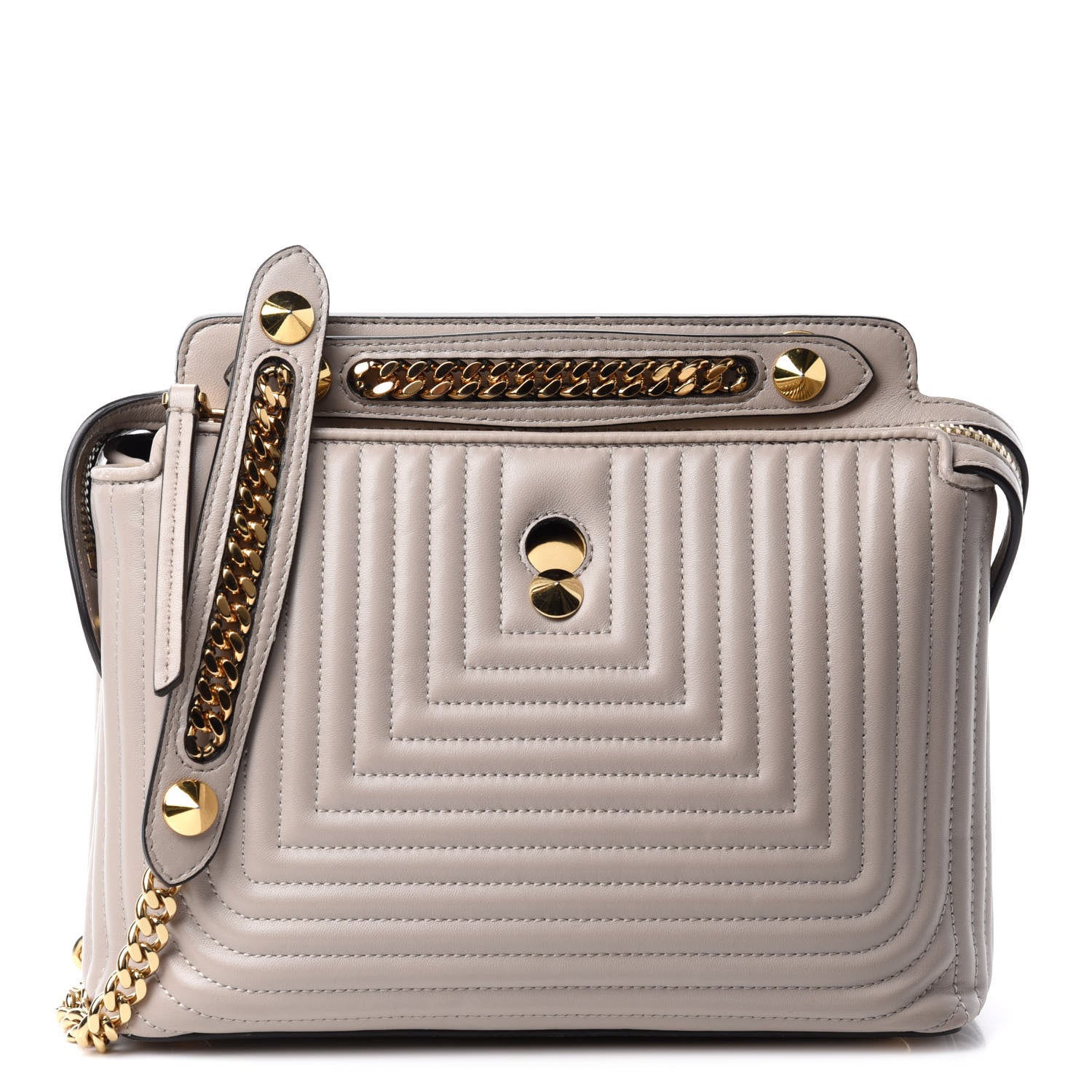 Fendi Shiny Nappa Trapuntata Chain Small DotCom Click Chain Satchel Grigio Polvere 1 of 11