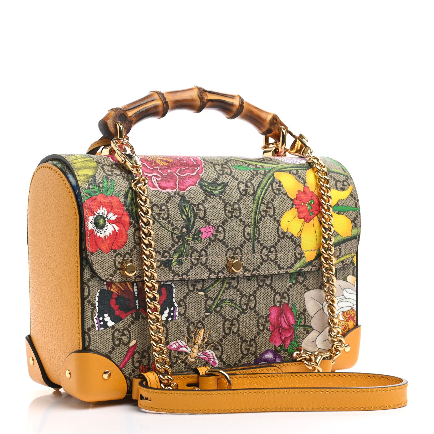 Gucci GG Supreme Monogram Flora Small Padlock Bamboo Shoulder Bag Beige Multicolor Crop 3 of 10