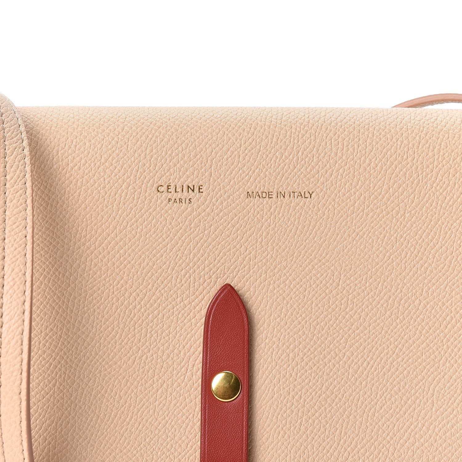 Celine Grained Shiny Calfskin Strap Clutch Light Taupe Red 5 of 9