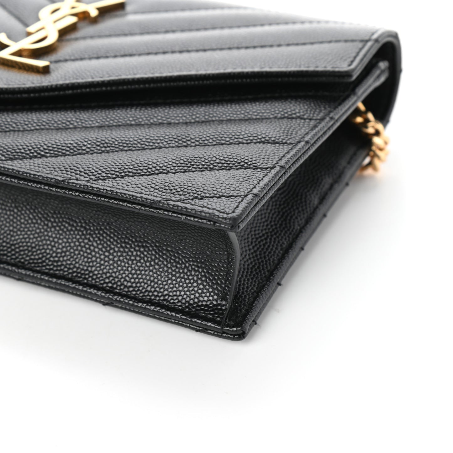 Grain De Poudre Matelasse Chevron Monogram Envelope Chain Wallet Black