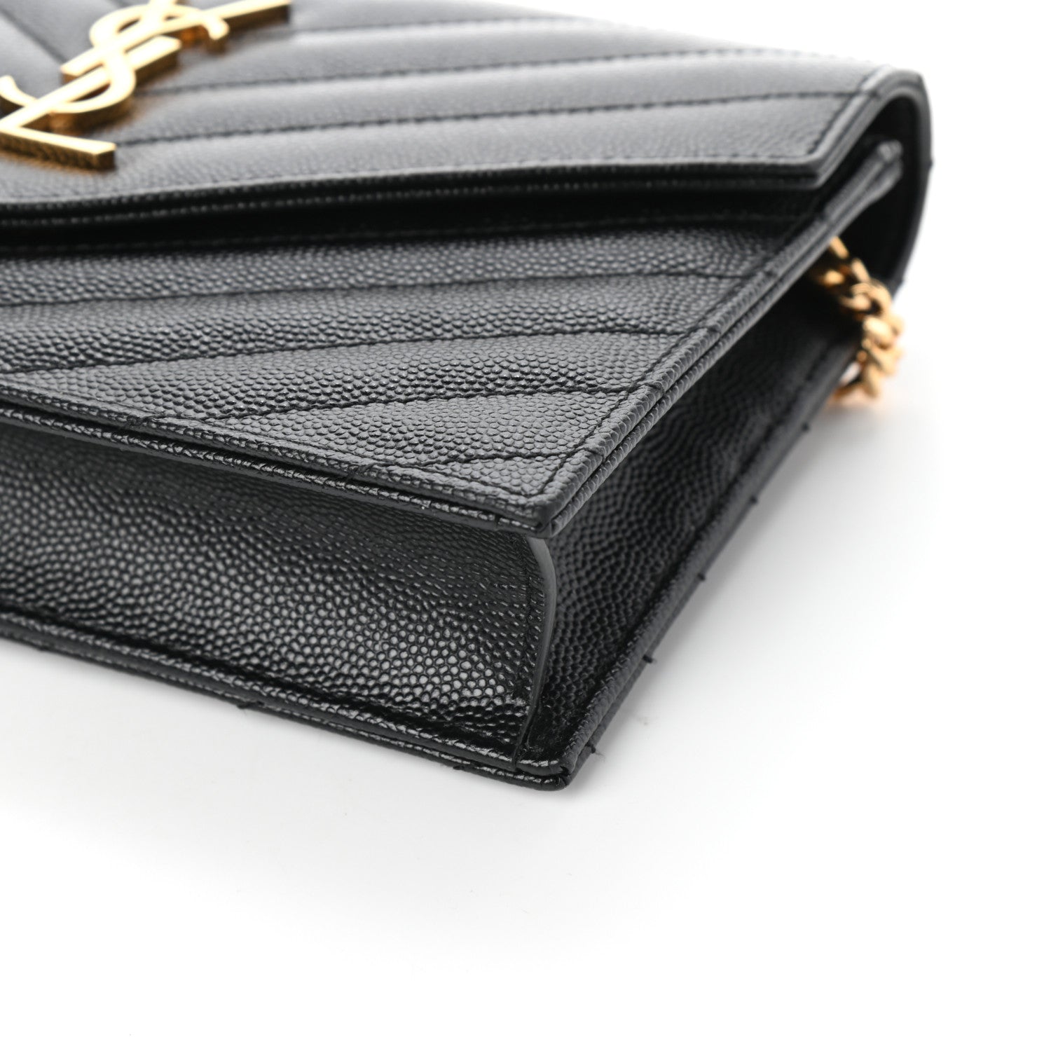 Saint Laurent Grain De Poudre Matelasse Chevron Monogram Envelope Chain Wallet Black 10 of 10
