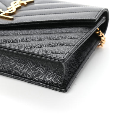 Saint Laurent Grain De Poudre Matelasse Chevron Monogram Envelope Chain Wallet Black 10 of 10