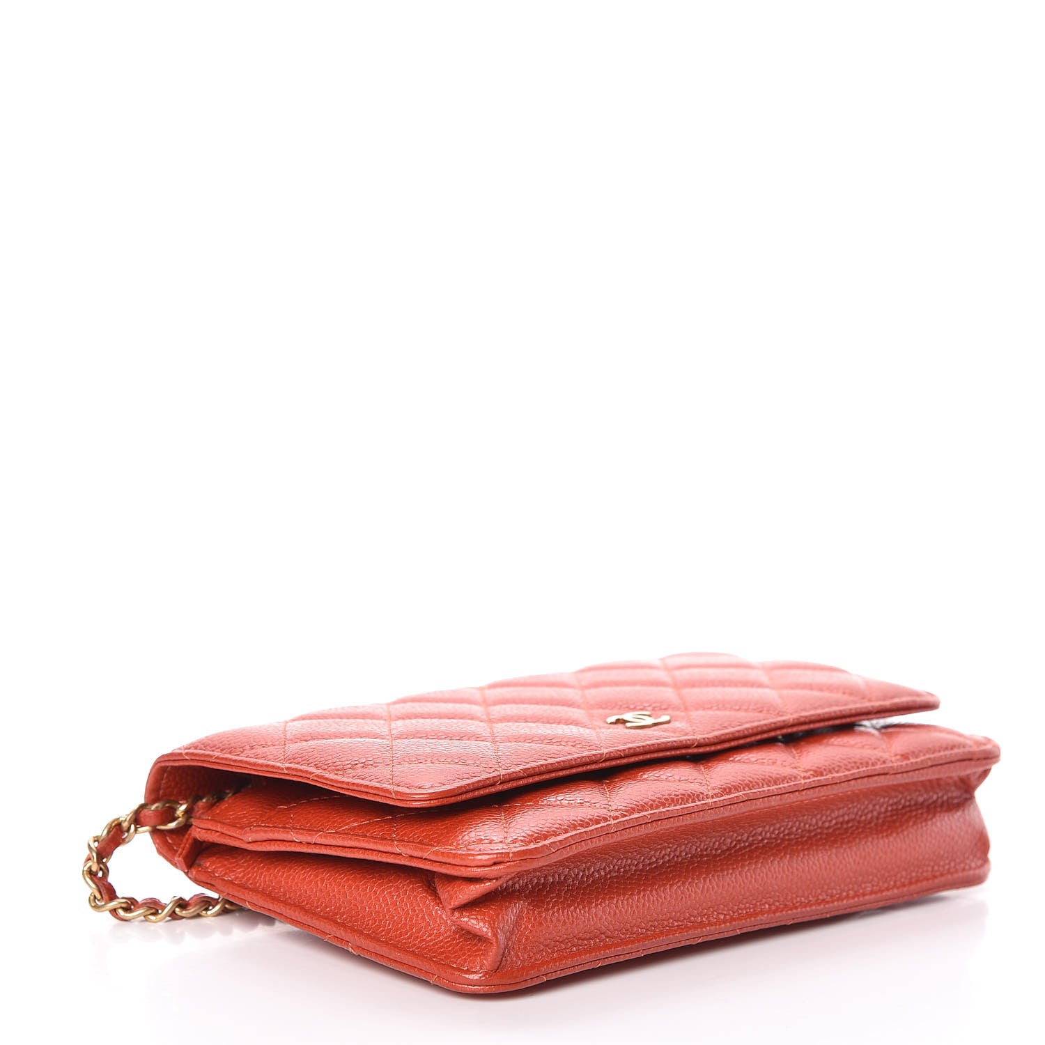 Chanel Pearly Caviar Quilted Wallet On Chain WOC Orange 4 of 14