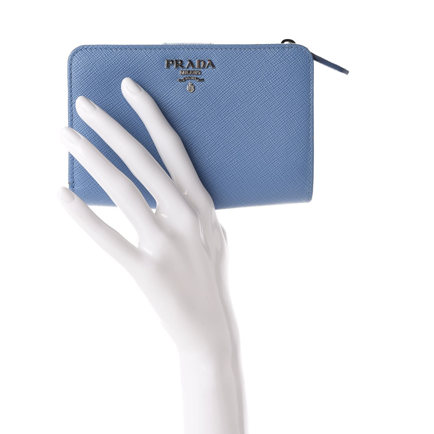 Prada Saffiano Metal Compact Wallet Bluette Mare 2 of 8