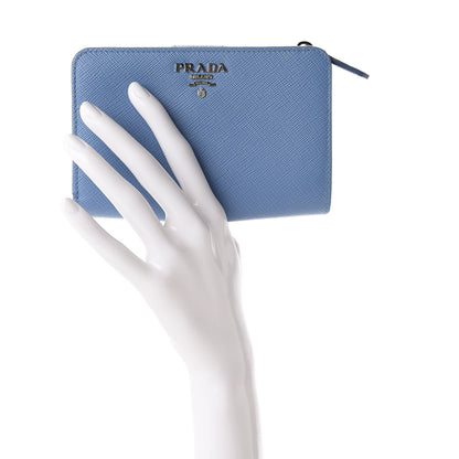 Prada Saffiano Metal Compact Wallet Bluette Mare 2 of 8