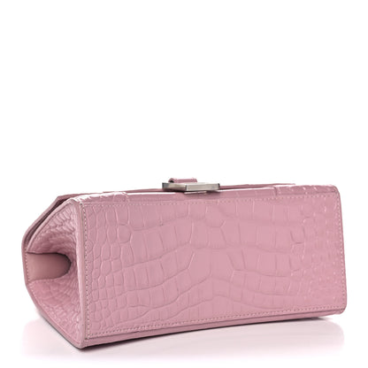 Balenciaga Shiny Calfskin Crocodile Embossed Small Hourglass Top Handle Bag Powder Pink 3 of 16