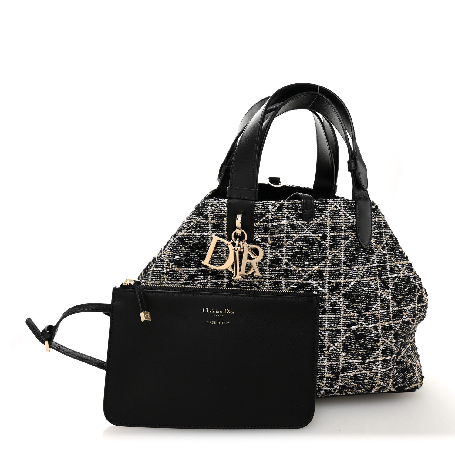 Christian Dior Calfskin Tweed Cannage Medium Toujours Black Gold White 3 of 10