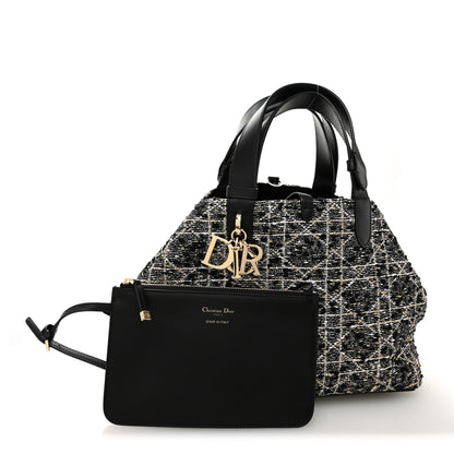 Christian Dior Calfskin Tweed Cannage Medium Toujours Black Gold White 3 of 10