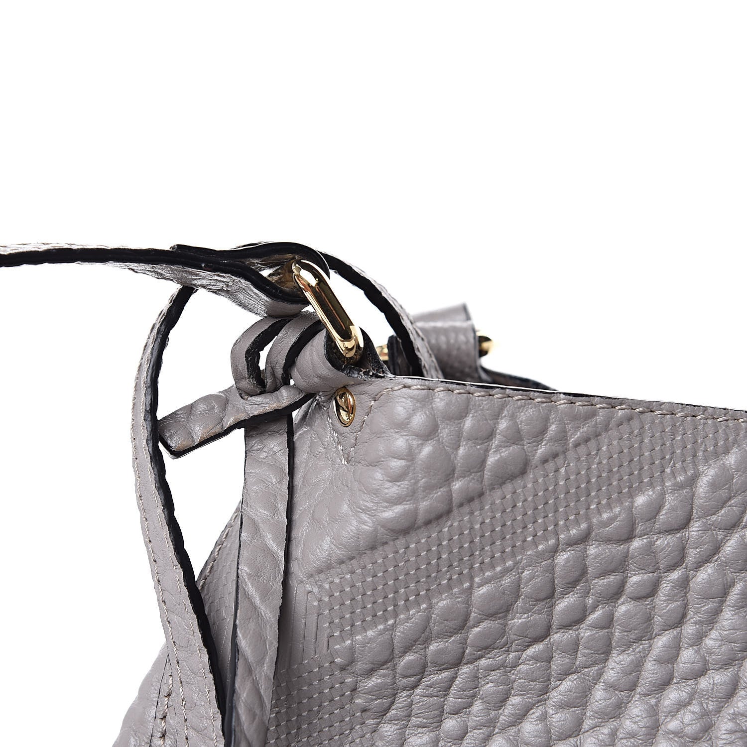 Burberry Signature Grain Calfskin Check Embossed Small Canterbury Tote Pale Grey 10 of 10