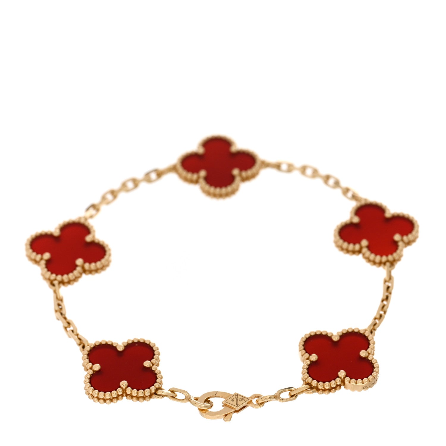 Van Cleef & Arpels 18K Yellow Gold Carnelian 5 Motifs Vintage Alhambra Bracelet 2 of 5