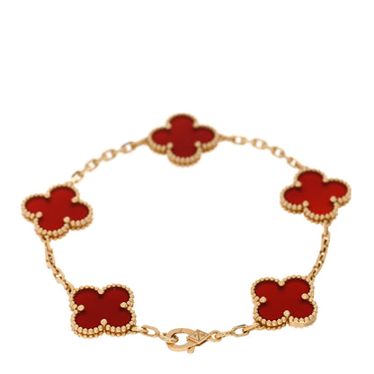Van Cleef & Arpels 18K Yellow Gold Carnelian 5 Motifs Vintage Alhambra Bracelet 2 of 5