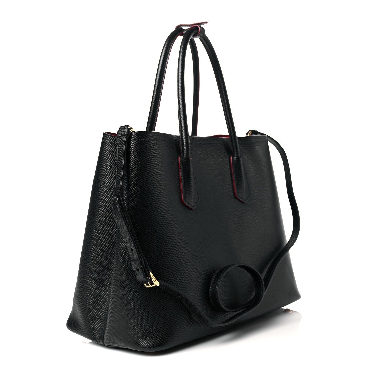 Prada Saffiano Cuir Large Double Bag Black Fuoco 3 of 12