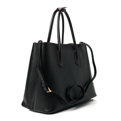Prada Saffiano Cuir Large Double Bag Black Fuoco 3 of 12