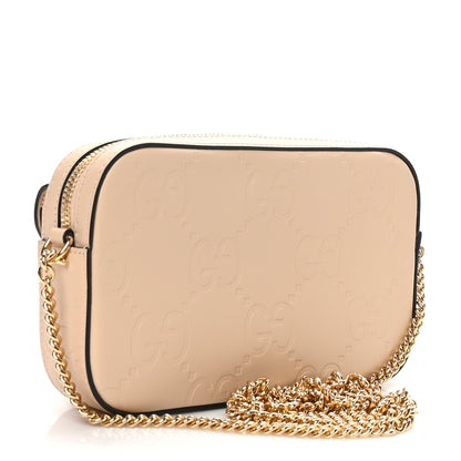 Gucci Calfskin GG Super Mini Debossed Chain Wallet Light Beige 2 of 10