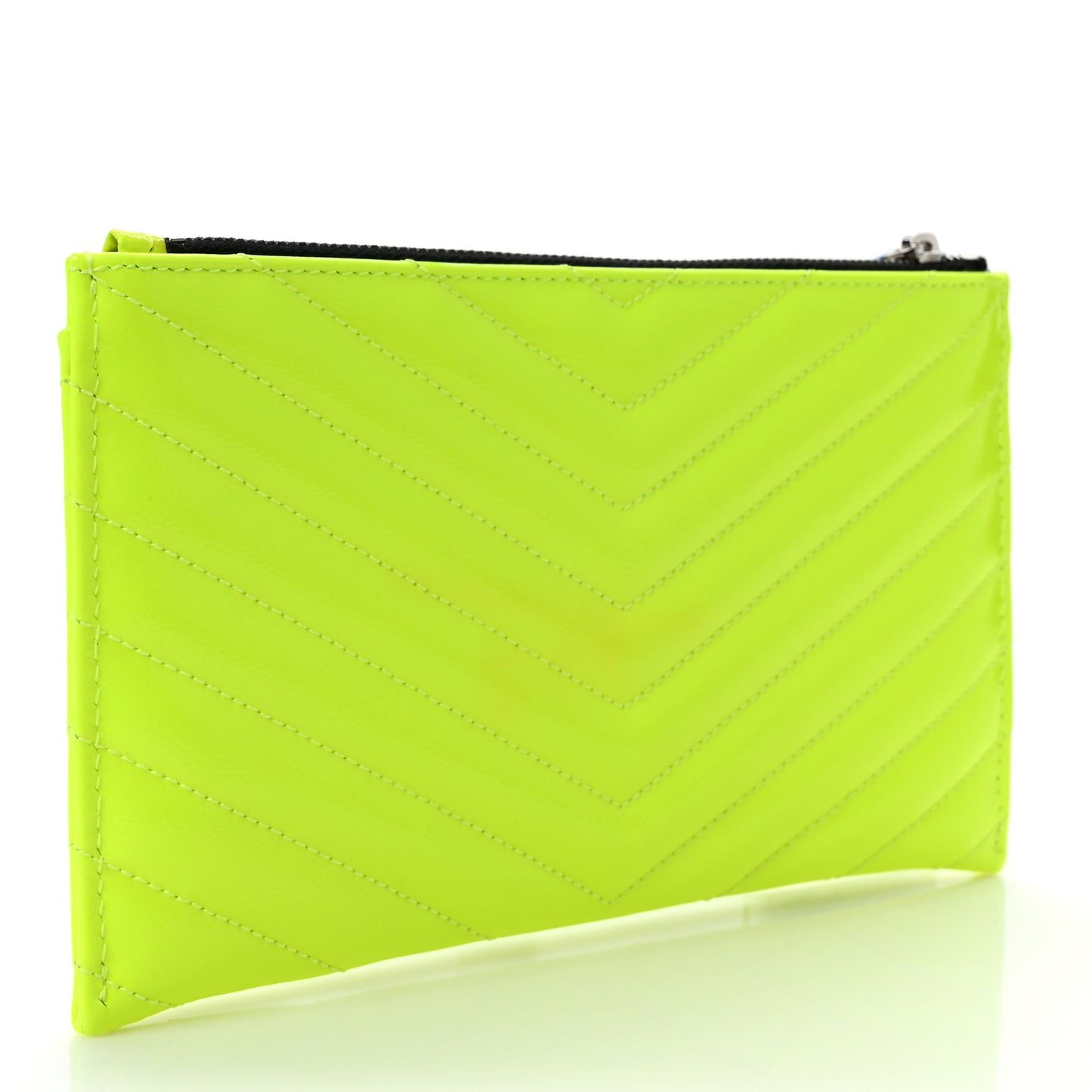 Patent Grain De Poudre Matelasse Chevron Monogram Bill Pouch Neon Yellow