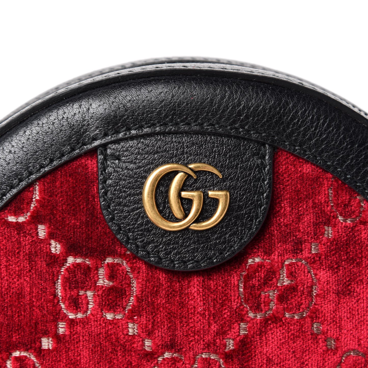 Velvet GG Monogram Textured Calfskin Round Shoulder Bag Red Cipria Black