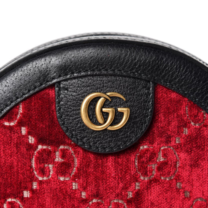 Gucci Velvet GG Monogram Textured Calfskin Round Shoulder Bag Red Cipria Black 8 of 8