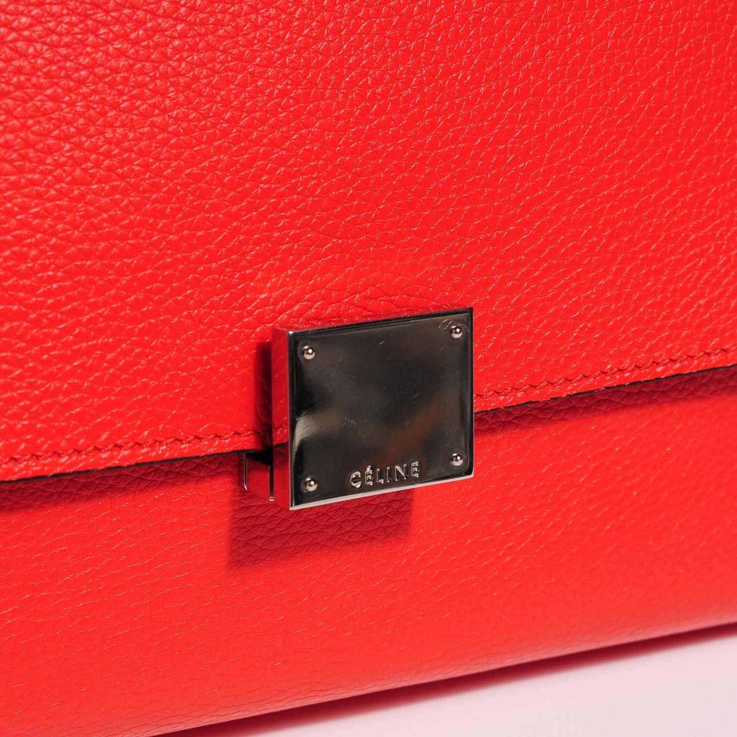 Celine Drummed Calfskin Suede Double Zip Trapeze Vermillion 6 of 19