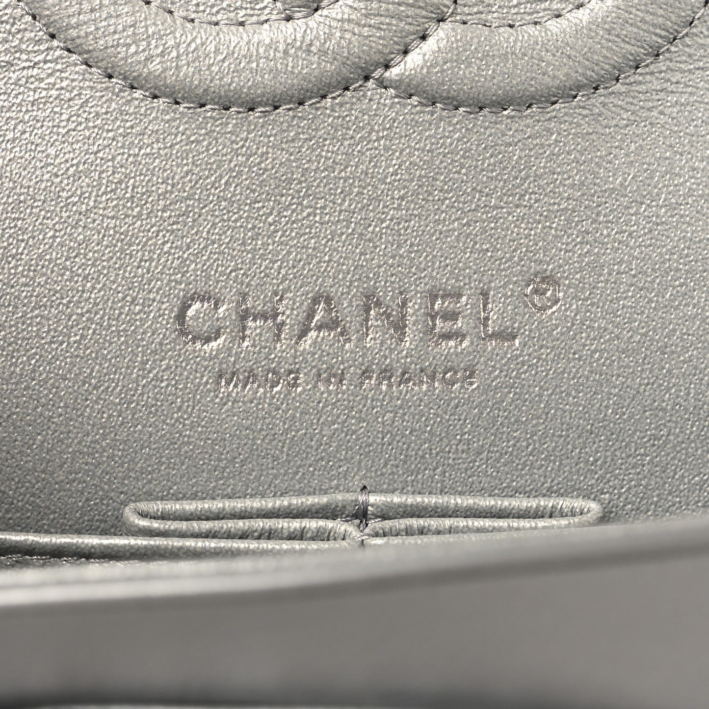 Metallic Patent Crumpled Calfskin Chevron Quilted Medium Double Flap Silver