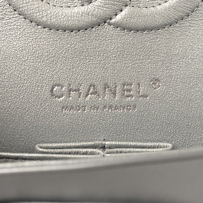 Chanel Metallic Patent Crumpled Calfskin Chevron Quilted Medium Double Flap Silver 6 of 10