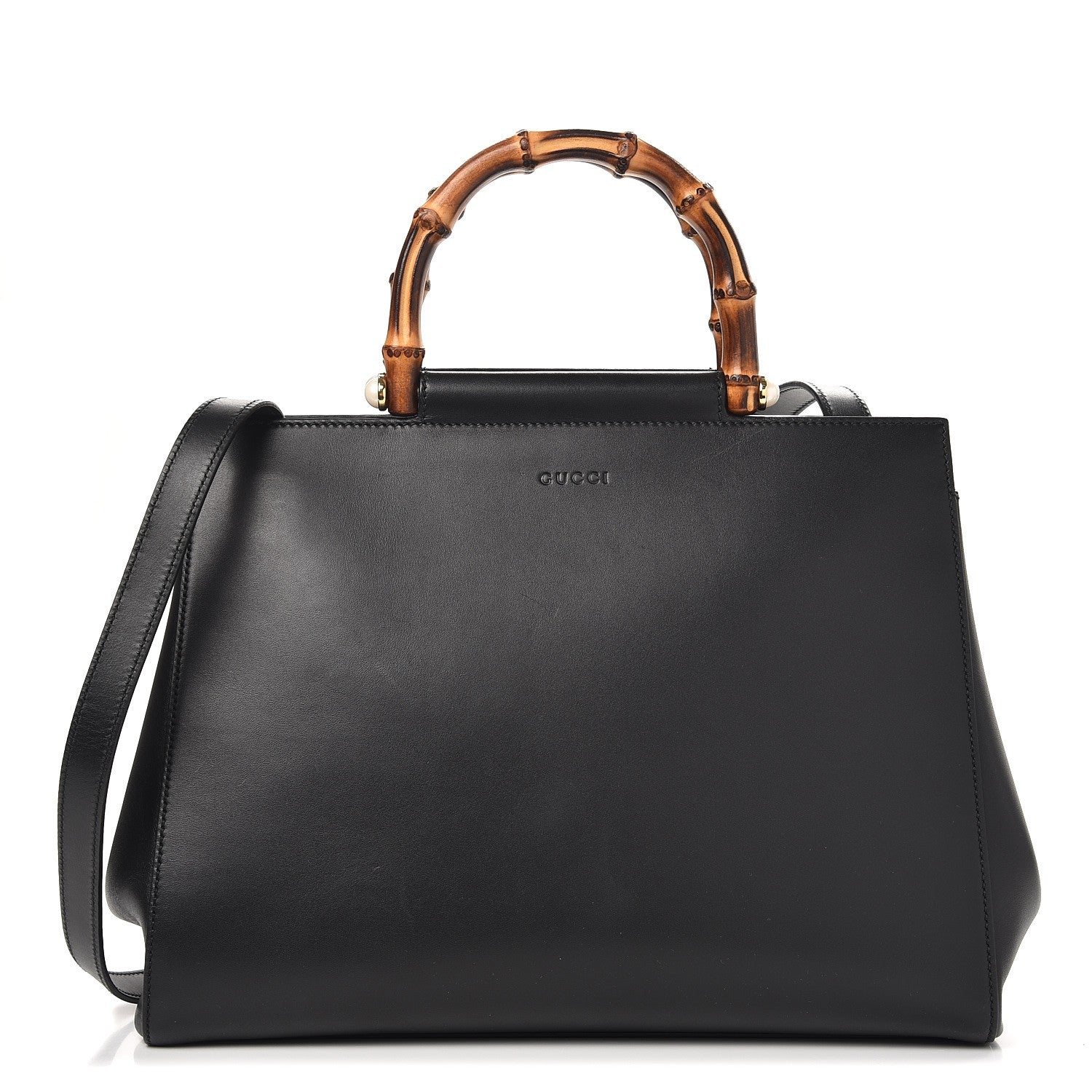 Gucci Nappa Bamboo Medium Nymphaea Top Handle Bag Black 1 of 14