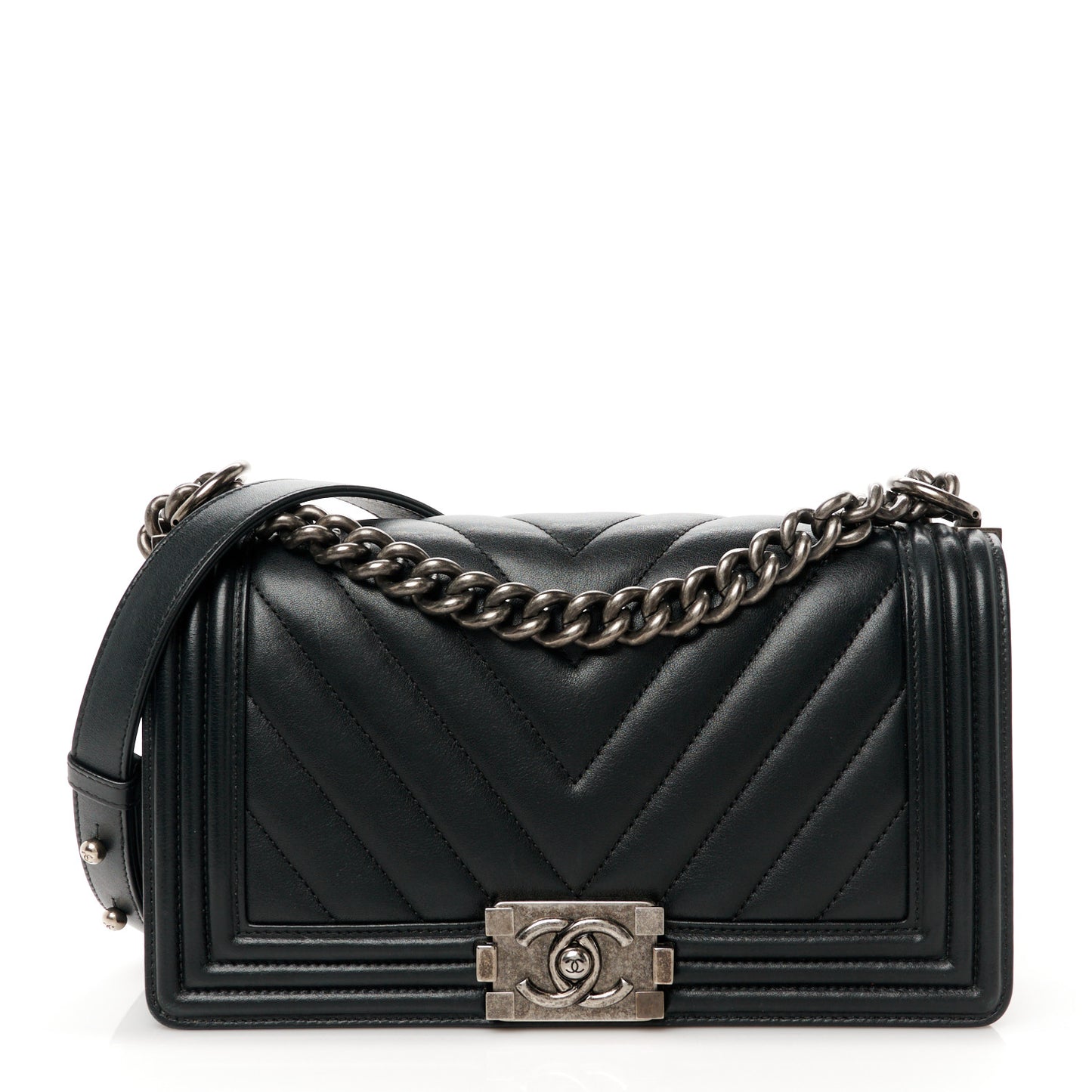 Lambskin Chevron Quilted Medium Boy Flap Black