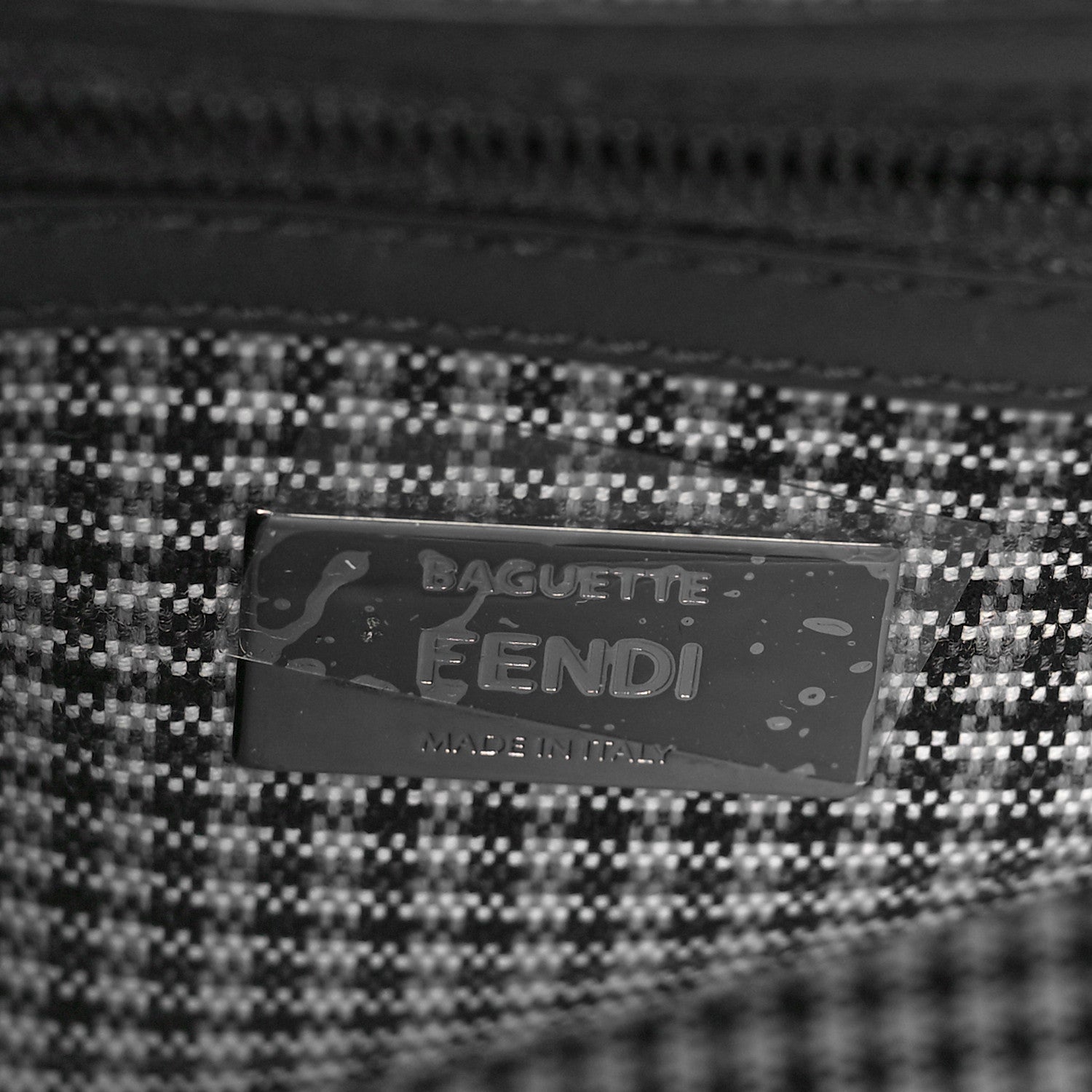 Fendi Wool Vitello King Houndstooth FF Embroidered Baguette Grigio Anthracite 6 of 8