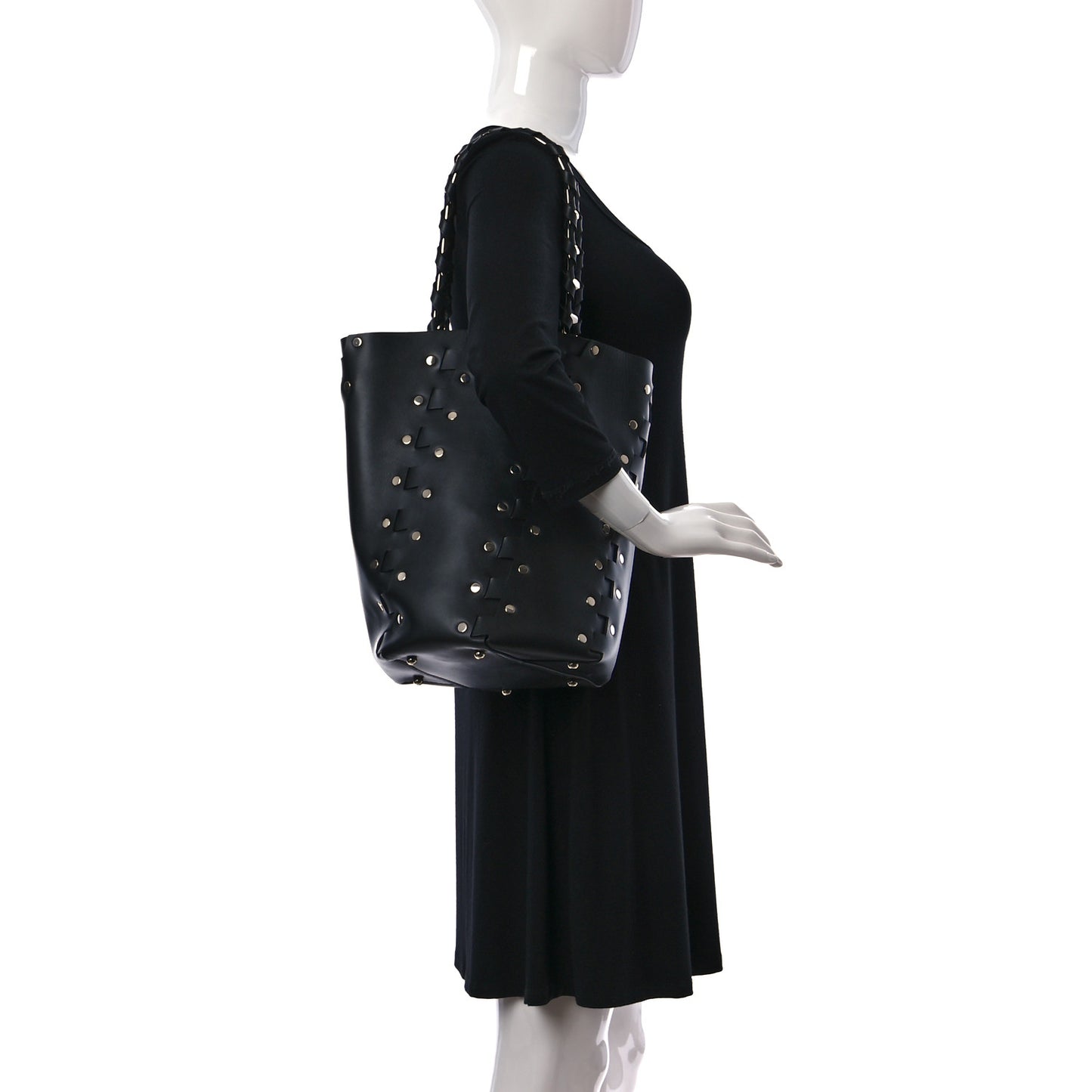 Calfskin Medium Studded Hex Bucket Black