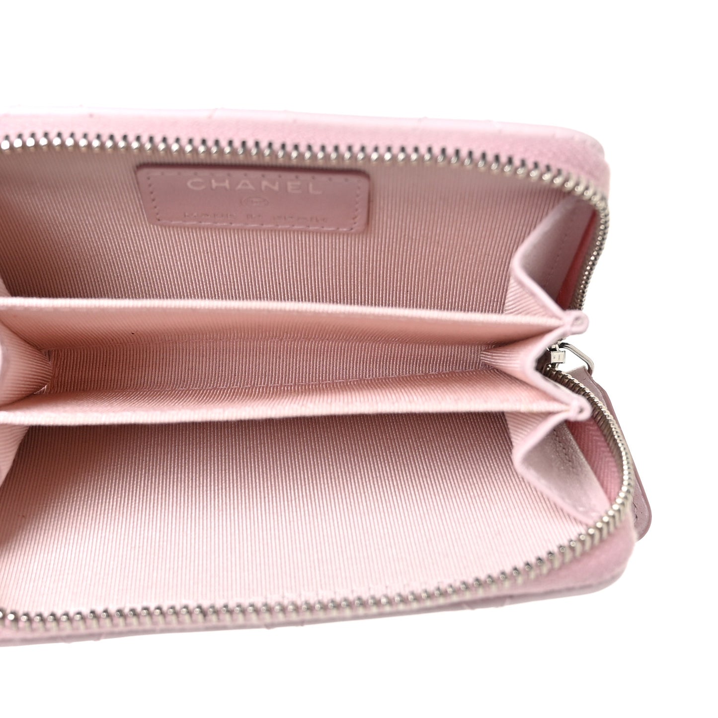 Lambskin Quilted Zip Around Coin Purse Wallet Light Pink
