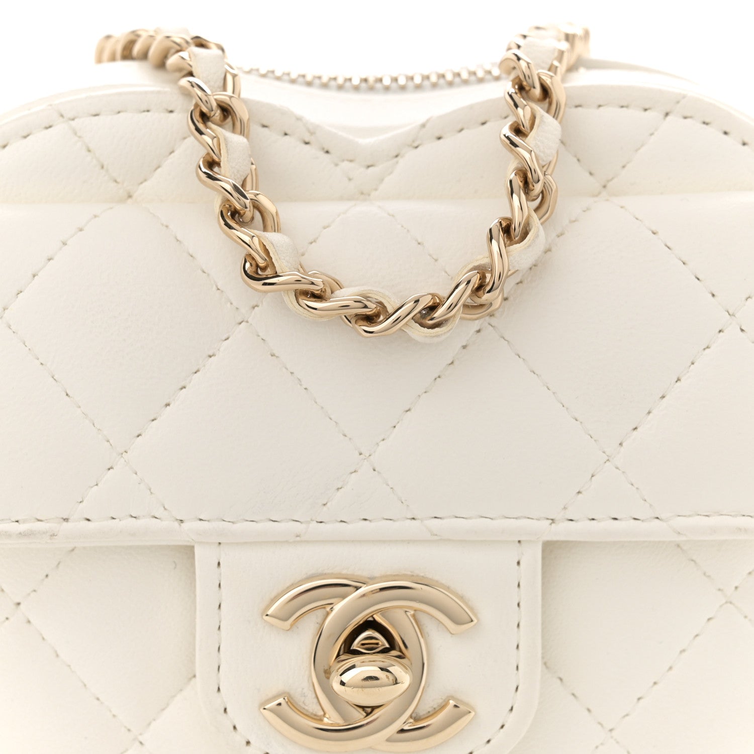 Chanel Lambskin Quilted CC In Love Heart Clutch With Chain White 8 of 12