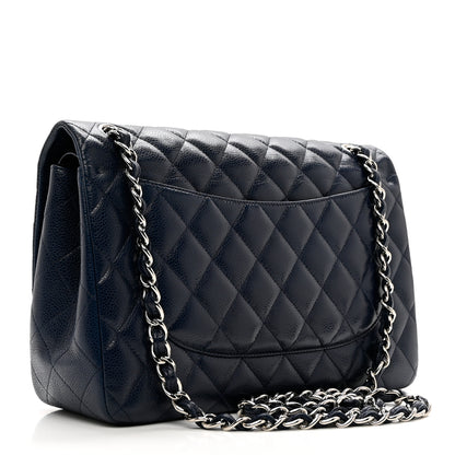 Chanel Caviar Quilted Jumbo Double Flap Navy Blue 3 of 9