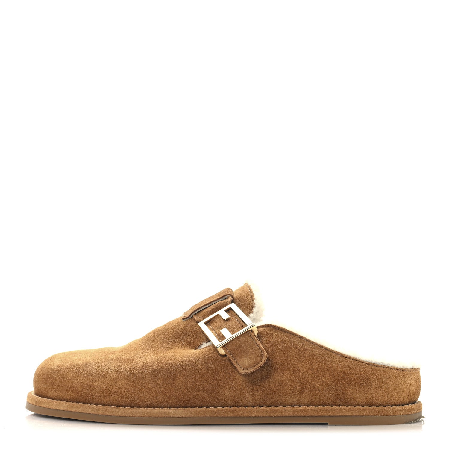 Fendi Suede Shearling Fendi Feel Buckled Clogs 39 Caramel Latte 1 of 9