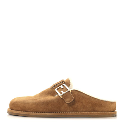 Fendi Suede Shearling Fendi Feel Buckled Clogs 39 Caramel Latte 1 of 9